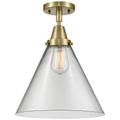 Caden Cone 12" LED Flush Mount - Antique Brass - Clear Shade
