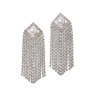 Boston Proper - Silver Metallic - Pearl And Crystal Fringe Earrings - One Size