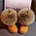 Bottes de neige en cuir véritable pour enfants fourrure de renard naturelle bottes chaudes pour