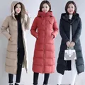 Manteau d'hiver long et droit pour femme doudounes décontractées parka à capuche amovible