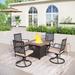 MFSTUDIO 5-Piece Patio Furniture Propane Fire Pit Set, 4 Metal Mesh Swivel Chairs and Square Fire Table