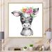 Trinx Cute Cartoon Cow Floral Portrait - Children"s Art Canvas Wall Decor Canvas, Cotton in Gray/Pink | 16 H x 16 W x 1 D in | Wayfair