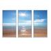 Highland Dunes Serene Seascape w/ Bright Sun - Sea & Shore Framed Canvas Wall Art Set Of 3 Metal in Blue/Brown/White | 32 H x 48 W x 1 D in | Wayfair