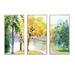 Winston Porter Beautiful Autumn Forest Watercolor - Landscape Framed Canvas Wall Art Set Of 3 Metal in Brown/Green/White | Wayfair