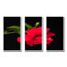 Ebern Designs Bright Red Hibiscus On Black - Floral Framed Canvas Wall Art Set Of 3 Canvas, Wood in Black/Green/Red | 28 H x 36 W x 1 D in | Wayfair