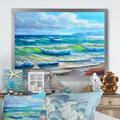 Highland Dunes Blue Ocean Waves Scenery V - Nautical & Coastal Canvas Wall Decor Canvas in Blue/Brown/Green | 12 H x 20 W x 1 D in | Wayfair