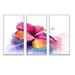 Bay Isle Home™ Red Yellow Hibiscus Flower In Blue - Floral Framed Canvas Wall Art Set Of 3 Metal in Indigo/Yellow | 32 H x 48 W x 1 D in | Wayfair