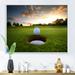 Ebern Designs Sunrise at the Golf Course - Floater Frame Photograph on Canvas in Blue/Brown/Green | 16 H x 32 W x 1 D in | Wayfair