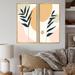 George Oliver Botanical Leaf w/ Pastel Abstract Clouds I - 2 Piece Painting Set Metal in Orange/Pink | 40 H x 40 W x 1.5 D in | Wayfair