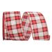 The Holiday Aisle® Stitched Linen Plaid Lauren Wired Edge Ribbon Fabric in Red/Brown | 2.5 H x 360 W x 4 D in | Wayfair