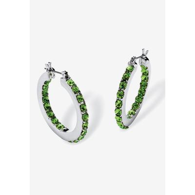 Women's Birthstone Inside-Out Hoop Earrings In Silvertone (31Mm) by PalmBeach Jewelry in August