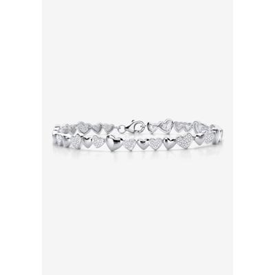 Women's 1/10 Cttw. Diamond Platinum Over Sterling Silver Heart-Link Bracelet 8" by PalmBeach Jewelry in Diamond