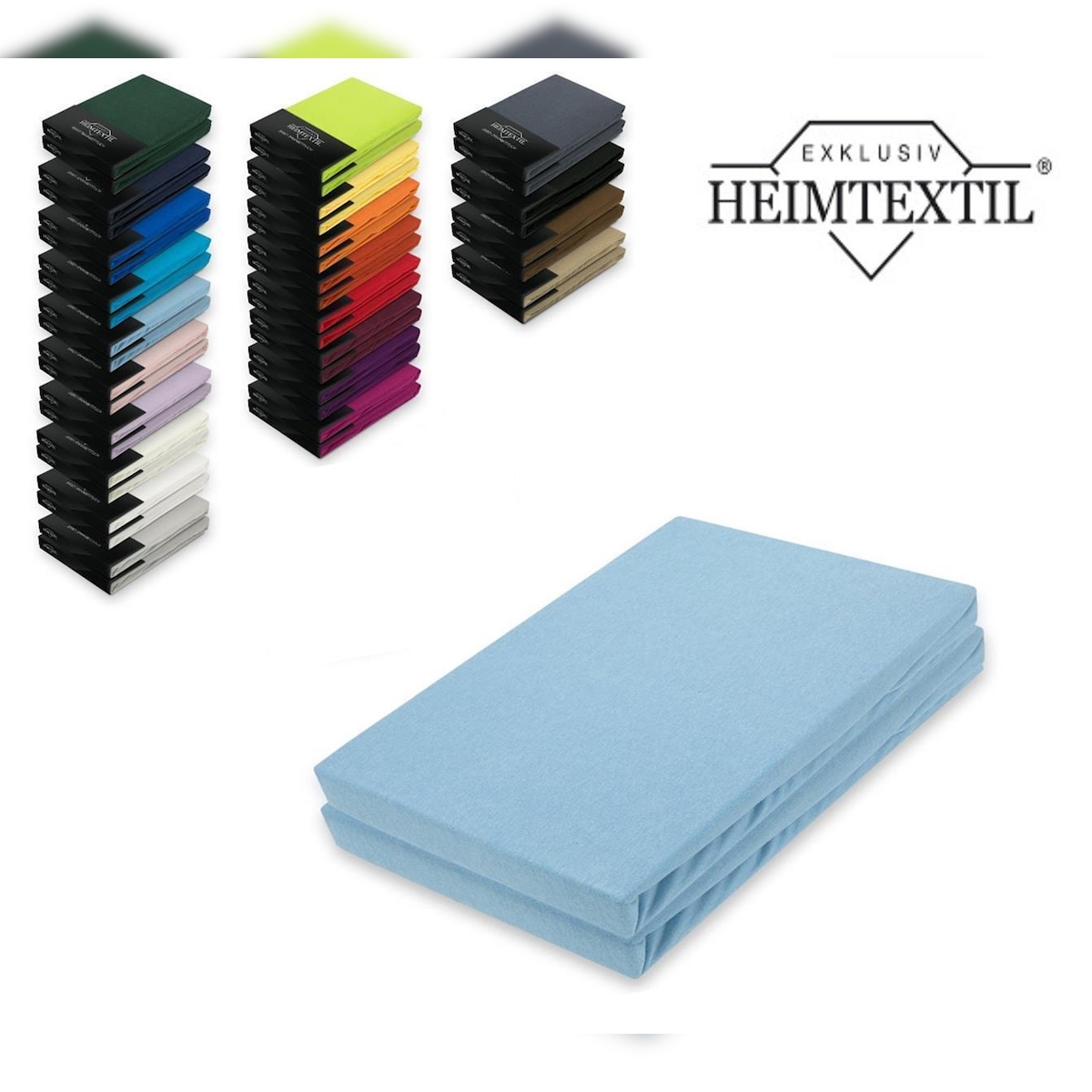 EXKLUSIV HEIMTEXTIL Doppelpack Marke Jersey Spannbettlaken 200 x 220 cm Hellblau Image