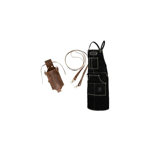 Black Forest Fox ROUGH SET Büffelleder Grill Koch Küchen Schürze Holly Holster Getränkeholster Schwarz