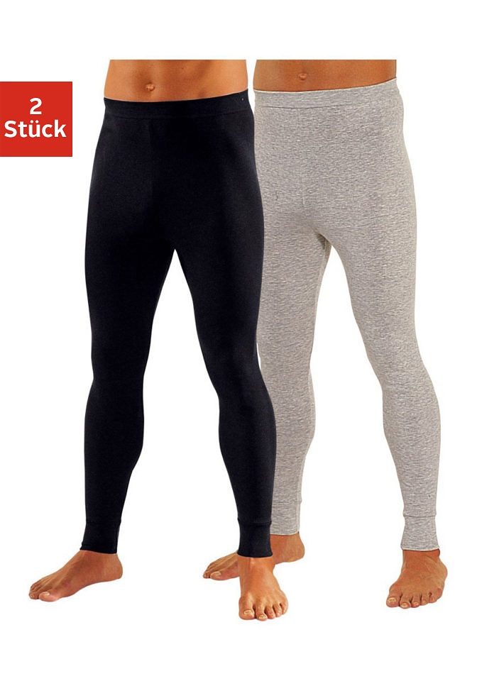 Lange Unterhose CLIPPER, Herren, Gr. 6, schwarz (schwarz, beige, meliert), Feinripp, Obermaterial: 100% Baumwolle, meliert, unifarben, eng, Unterhosen, aus weichem Single Jersey Image