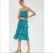 Anthropologie Dresses | Anthropologie Tiered Ruffled Midi Dress Teal Metallic L Large Lined Straps | Color: Blue | Size: L