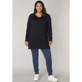 V-Ausschnitt-Pullover BASE LEVEL CURVY "BAS-ANINE-LONG", Damen, Gr. 50, blau (dunkelblau), Feinstrick, Obermaterial: 80% Viskose, 20% Polyamid, leicht glänzend, casual, normal Po-bedeckend, V-Ausschnitt, Langarm, Pullover, Feinstrick-Qualität