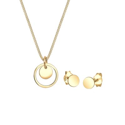 Elli Rund Plättchen Kette Ohrstecker 925 Silber golfarben Damen