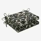 Pillow Perfect Outdoor Black/ Beige Damask Squared Seat Cushions (Set of 2)
