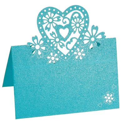 Table Name Place Cards,50Pcs Hollow Heart Shape Cut Design Blank Card Blue