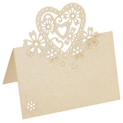 Table Name Place Cards,50Pcs Hollow Heart Shape Cut Design Blank Card Beige