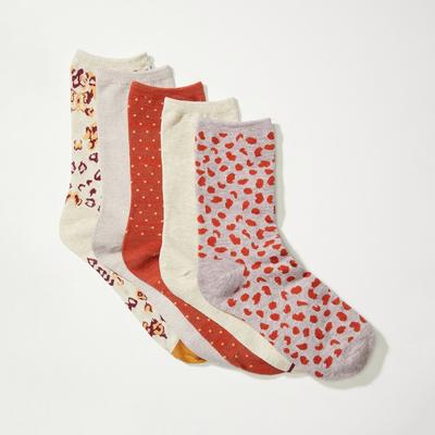 Lucky Brand 5Pack Leopard Print Crew Socks - Women's Ladies Accessories Ankle Socks in Open Overflow
