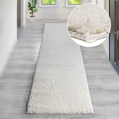Läufer MY HOME "Shaggy 30" Gr. 18, beige (creme), B:80cm H:30mm L:300cm, Kunstfaser, Teppiche, Teppich-Läufer, Brücke, Uni-Farben, besonders weich und kuschelig Image