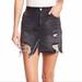 Free People Skirts | Free People Distressed Mini Skirt Black Denim. Sz 27 | Color: Black | Size: 27