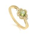 Floral Round Peridot & Diamond Ring in 9ct Yellow Gold (M)