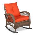 Wilcox Vivijason Outdoor Wicker Rocking Chair, Patio Rattan Rocker Chair w/ Cushions & Steel Frame | 34.8 H x 26.5 W x 32 D in | Wayfair