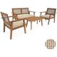 Salon de jardin en bois et cannage canapé 2 places. 2 fauteuils. 1 table basse - Bohémia 117x64x74