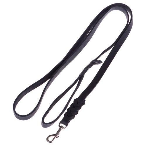 L220cmxB18mm Heim Lederleine mit eingeflochtenem Karabiner, schwarz