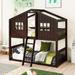 Twin over Twin House Shaped Bunk Bed with Ladder, Wood Bed and Fence Shaped Upper Bunk with Pitched Roof Modeling & Window