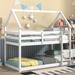 Twin over Twin Loft Bed Bedroom Wood House Bunk Bed Low Height Design Kids' Beds with Roof Design & Safety Guardrail, Ladder