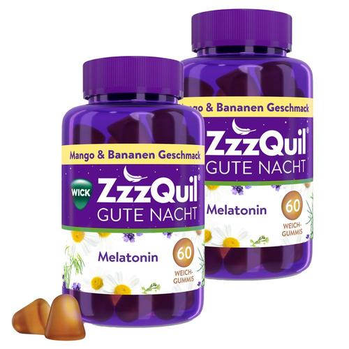 2x Wick ZzzQuil Gute Nacht mit Melatonin Mango-Banane 2x60 St Fruchtgummi