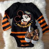 Disney Costumes | Baby’s 1st Halloween Mickey Mouse Onsie And Costume Shoe Set | Color: Black/Orange | Size: Various