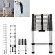 3.8M Telescopic Ladder Extendable Portable Loft Ladder, 13 Steps Stainless Steel Multi-Purpose Collapsible Attic Ladder with Non-Slip Feet for Decorating Cleaning RV Outdoor Work, 330lbs Capacity