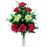 Sympathy Silks Artificial Cemetery Flowers 24 Cream Pink Amaryllis/Fuchsia Rose for a vase