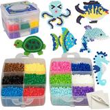 8 000 pc Fuse Bead Super Kit w/ Sea Animal Pegboards & Templates Immediate Shipping - 12 Colors 6 Peg Boards Tweezers Ironing Paper Case - Works with Perler Beads- Great Gift Pixel Art Project