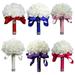 Women Fashion Girl Wedding Flower Rose Bouquet Bride Bridesmaid Flower Wand Red Foam Ribbon Rhinestone