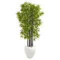 Nearly Natural 5 ft. Bamboo Artificial Tree with Black Trunks in White Planter