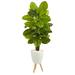 Nearly Natural 60in. Large Leaf Philodendron Artificial Plant in White Planter with Stand (Real Touch)