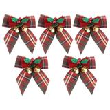 Baywell 5 Pieces 3 Inch Christmas Burlap Bow withBells Burlap Bow Knot for Christmas Tree Home Craft Festival Holiday Wedding Birthday Decoration