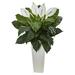 Nearly Natural Plastic 3 Spathiphyllum Artificial Plant in White Planter Green