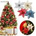 BadPiggies 24Pcs 5.9 Glitter Artificial Flowers Christmas Tree Ornaments Poinsettia Artificial Flowers for Christmas Home Wedding Party Decorations (Red)