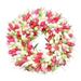 Visland Artificial Tulip Flower Wreath for Front Door Pink Silk Flower Wreath with Tulips and Green Leaves Decorative Spring Wreath for Home Party Wedding Decor 14in