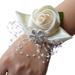 HEVIRGO Bridesmaid Sisters Wrist Corsage Flowers Ribbon Rhinestone Wedding Supplies White Ribbon Cloth