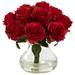 Nearly Natural Rose Arrangement Artificial Flowers with Vase Red