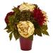 Nearly Natural 14in. Peony Hydrangea and Dahlia Artificial Arrangement in Burgundy Vase