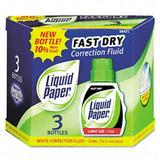 Papermate Fast Dry Correction Fluid 22 ml Bottle White 3/Pack